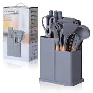 Silikon Antihaft Küchenutensilien Set, Holzgriff - DUNKELGRAU - Bild 1 von 6
