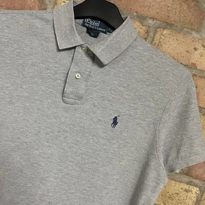 Ralph Lauren Plain Grey Polo Shirt Custom Fit Short Sleeve Medium - Picture 1 of 13
