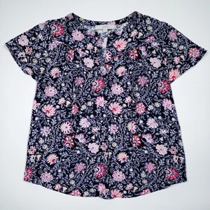 Blusa LOFT Floral Manga Corta Azul Marino Rosa Estampado Rayón Top Para Mujer’s Mediana - Imagen 1 de 6