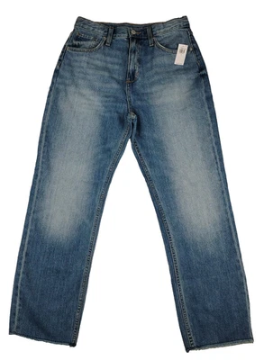 NWT Old Navy Jeans Girls Sz 16 Blue High Rise Slouchy Straight Frayed Adjustable - Image 1 of 4