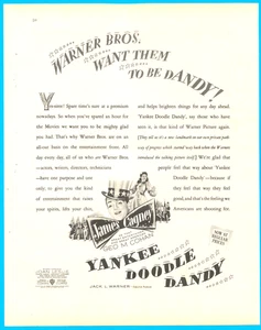 Yankee Doodle Dandy James Cagney Warner Bros. movie WWII vintage print ad 1943 - Picture 1 of 5