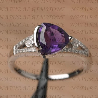 Anillo de compromiso de diamantes y amatista natural de 5 quilates enchapado en oro blanco de 18 quilates Foto 1 de 4