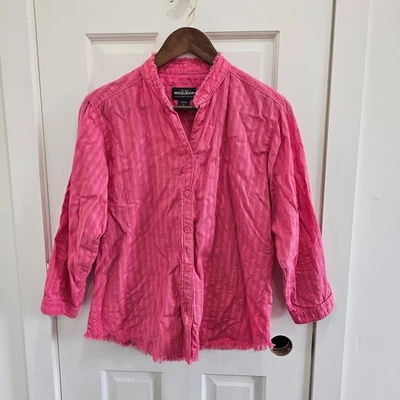 Camisa Woolrich Rosa Rayas Abotonada Mujer Talla L Manga 3/4 Dobladillo Crudo Foto 1 de 4