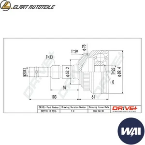 GELENKSATZ ANTRIEBSWELLE DP2110.10.1376 FÜR OPEL CALIBRA VECTRA/Hatchback 2.0L - Imagen 1 de 6