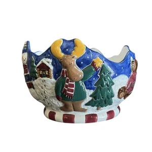 St. Nicholas Square Holiday Christmas Winter Scene Ceramic Bowl Large 1999 Snow - Picture 1 of 6