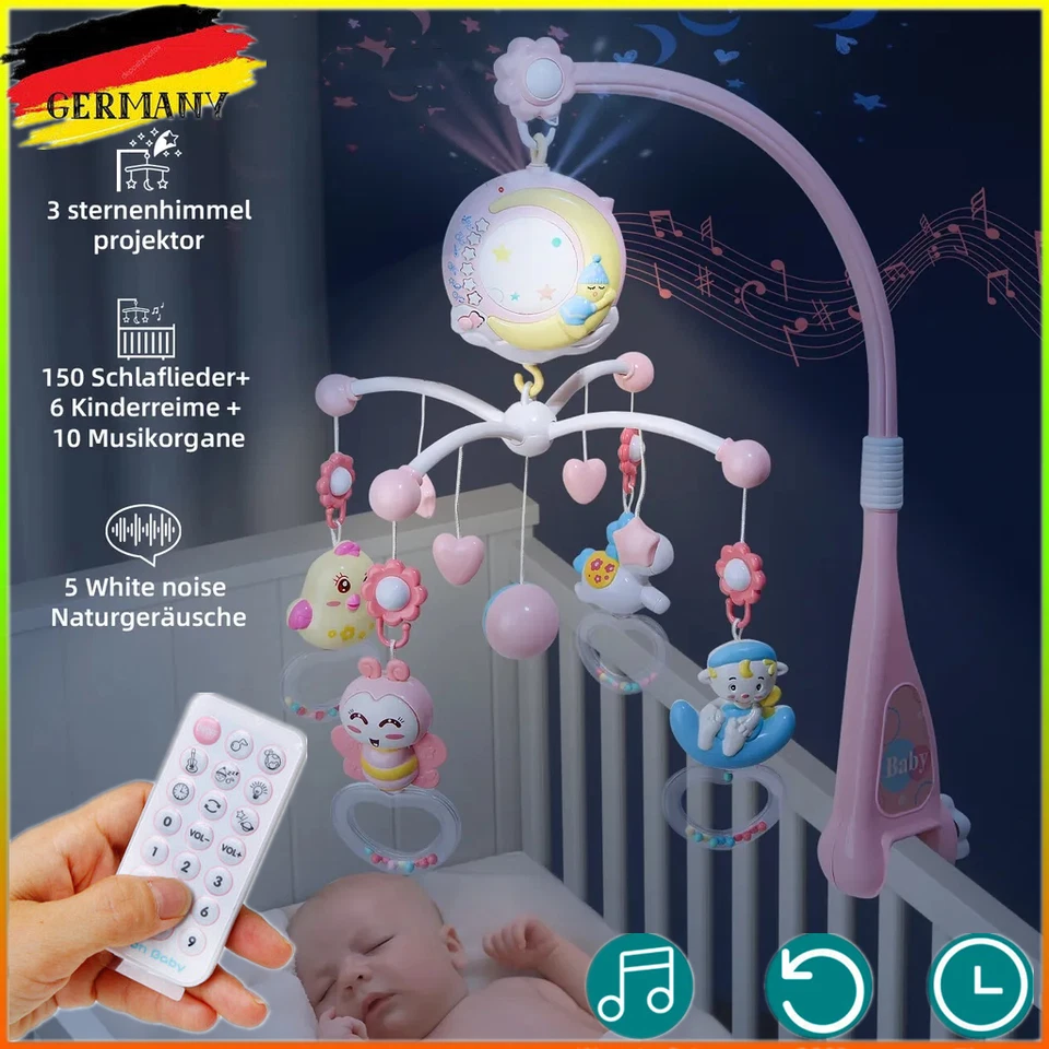 Baby Babybett Bettglocke Mobile Spieluhr mit LED Projektor Schlafmusik Spielzeug - Bild 1 von 4