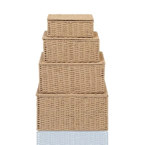 Storage Hamper Basket Boxes Paper Rope Set Of 4 Natural Colour - Picture 1 of 23