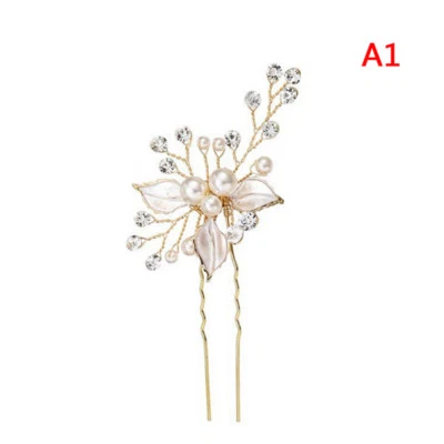 Women gold rhinestone pearl hair comb hair clip bridal wedding hair accessori Eu - Image 1 of 4