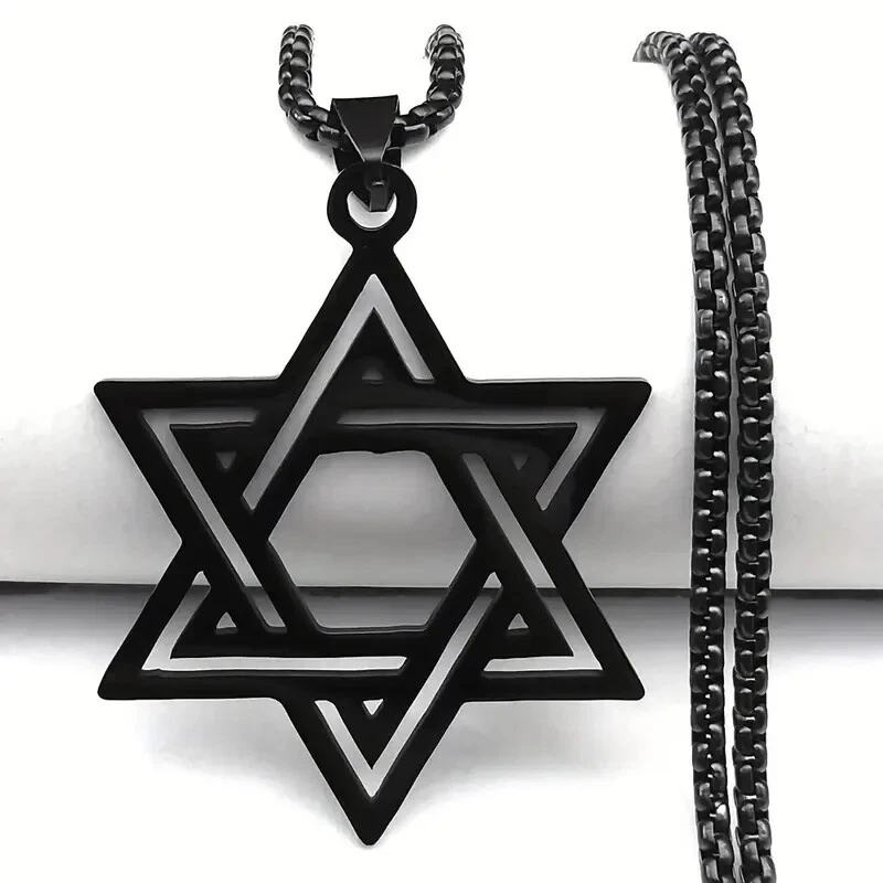 Collar Colgante Estrella de David Acero Inoxidable Negro Israel Foto 1 de 1