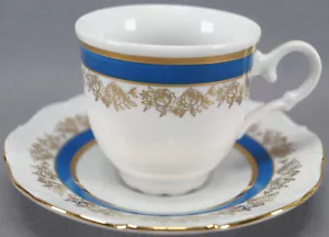 M&Z Austria Gold Rose & Peacock Blue Coffee Cup & Saucer Circa 1918 - 1939 - Picture 1 of 9