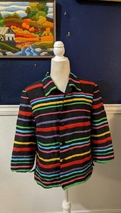 VTG Silkland 100% Silk Ribbon Satin Rainbow Blazer Jacket Sz 10 Medium M - Picture 1 of 9