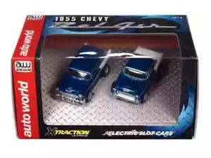 Slot auto Auto World HO scala 1955 Chevy BEL AIR esclusiva confezione da 2 blu nuova con scatola - Foto 1 di 4
