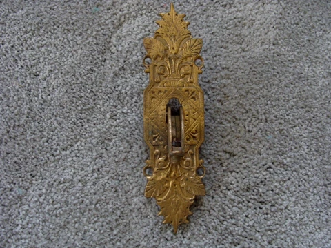 Antique Vtg Ornate Victorian Bronze Brass Door Bell Plate & Lever 7.5 Inches Cover
