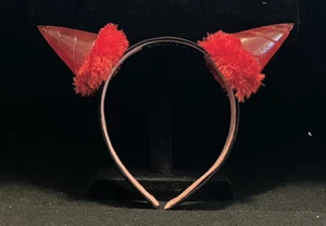 Light Up Short Red Horns on Headband, Battery Powered, Fuzzy Base, Artisan Made - Picture 1 of 5