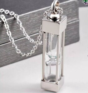 Stainless Perfume Memorial Necklace Pendant vial Locket Crystal Hourglass Bottle