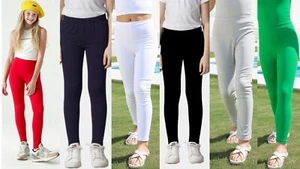 Girls Full Length Cotton Thick Leggings Plain Trouser 2yrs-12 yrs, High Quality - Picture 1 of 9