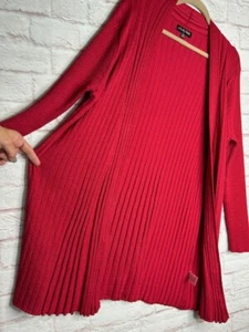 2X/3X New True Red Shimmer Long Cardigan Sweater Ribbed Flared Sparkle Rayon - Picture 1 of 19