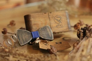 Retro Handmade Wooden Rustic Bowtie With Wooden Box Wedding Party Event Necktie - Picture 1 of 1