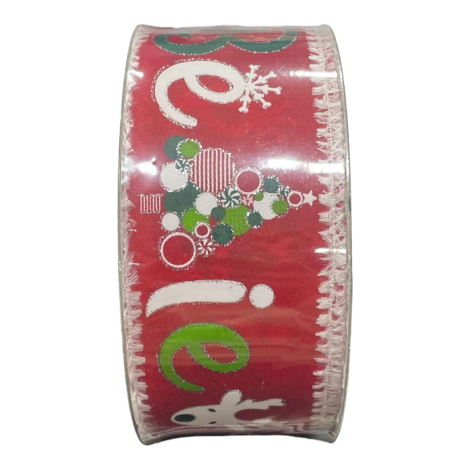 2.5" X 50 Yards Wired Edge Christmas Holiday Ribbon Red w/Multicolor "Believe" - Image 1 of 1