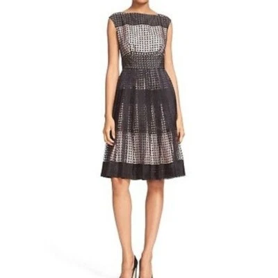 Vestido para mujer Kate Spade L100517 Geo Tile calce y acampanado en negro/rosa talla 14 Foto 1 de 4