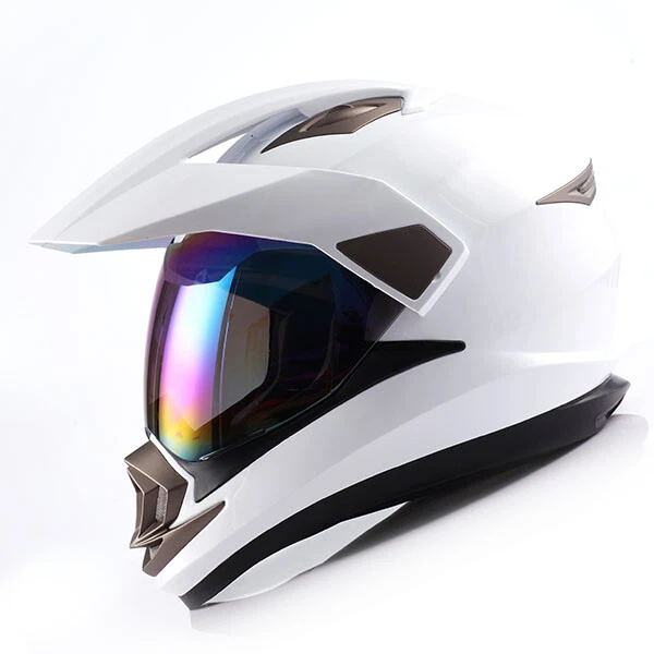 Casco facial completo doble deportivo para motocicleta motocross MX ATV moto de cross blanco brillante Foto 1 de 1