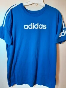 Youth Adidas size XL 100% Cotton 3 stripe  blue tee t-shirt--MINT!! - Picture 1 of 3