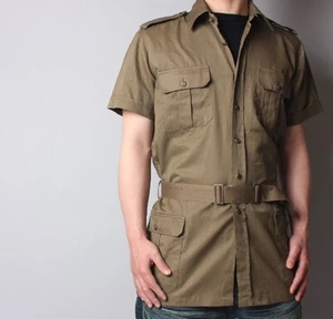New vintage 1980s Italian army safari shirt khaki military jacket brown belt - Imagen 1 de 4