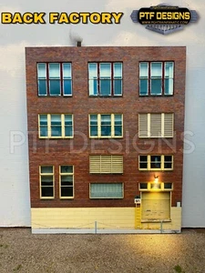 S Scale BACK FACTORY, Building Front, FLAT w/ LED,  scratch built Facade - Picture 1 of 7