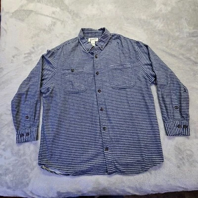 Duluth Trading Mens XL Free Swingin Flannel Relaxed Fit Shirt Abyss Blue Stripe - Image 1 of 4