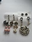 Vintage Clip On Earrings Lot Costume Jewelry Screw Back Clip On Mixed Rhinestone