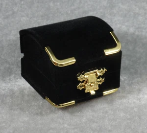 Black Gold Flocked Velvet White Satin Hinged Ring Gift Box 1 5/8" by 1 3/8" Tall - Picture 1 of 9