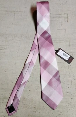 Nwt Murano 粉色格子领带丝绸意大利 — 第 1/4 张图片