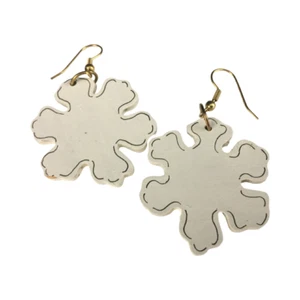 Earrings Christmas White Snowflakes Hand Painted Hand Done Wooden Fish Hook VTG - Picture 1 of 5