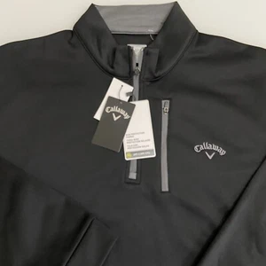NWT Callaway Men's 1/4 Zip Tech Fleece Long Sleeve Pullover Black L Zip Pocket - Picture 1 of 9