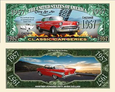 1957 Red Chevy Belair car Dollar Bill Play Funny Money Novelty with FREE SLEEVE