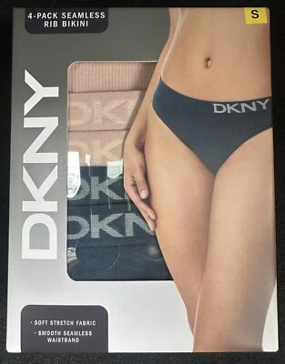Paquete de 4 calzoncillos de bikini DKNY acanalados sin costuras - pequeños - verde azulado y rosa - nuevos Foto 1 de 3