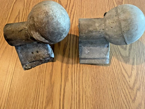 Set Of 2 Vintage Galvanized Roof Ridge Ball End Cap Finial 3 1/2 Inch Diameter Cover