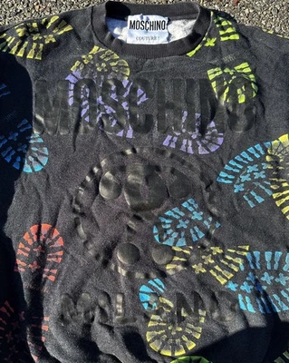 Sudadera De Colección Moschino Couture Para Hombres Pequeña 36 Estampado de Bota de Neón AOP Rara Foto 1 de 4