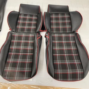 1986-1995 Suzuki Samurai Front/Rear Seat upholstery Black/Pleat Insert Red Trim - Picture 1 of 9