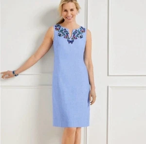 Talbots bestickt Schmetterling Leinen Baumwolle Etuikleid in Französisch Blau Größe 12 - Bild 1 von 13