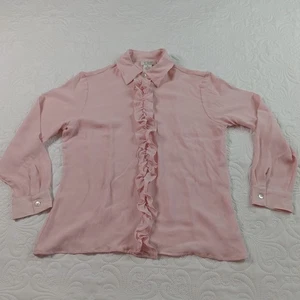 De colección M.I.C. Blusa de seda para mujer M rosa mop botones transparentes con volantes años 90 usada en excelente estado - Imagen 1 de 7