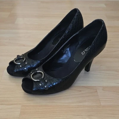 Aerosoles acolchados Good Lux negro serpiente punta abierta espuma viscoelástica tacones de 3" talla 7 en muy buen estado Foto 1 de 4