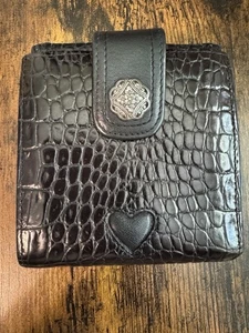 VTG Brighton Bifold Wallet Black Croc Embossed Leather Small Coin Purse 90s Y2K - Picture 1 of 6