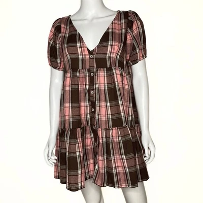 Delia’s Cozy Nook Babydoll Dress Womens SZ S Plaid Oversized Grunge Cottagecore - Image 1 of 4