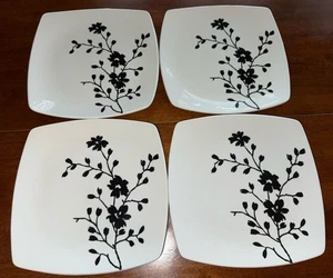 Coventry Babesques Quadratisch Weiß Schwarz Blumen Essteller 4er Set - 10 1/8" - Bild 1 von 12