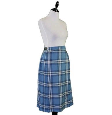 Falda escocesa vintage Ben Nevis azul tartán lana a cuadros con alfiler talla 10 Gran Bretaña  Foto 1 de 4