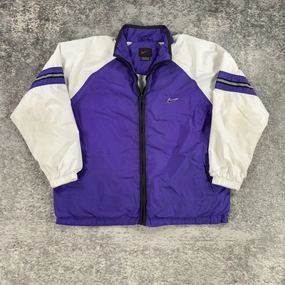 Chaqueta cortavientos vintage Nike para mujer extra grande púrpura blanca a cuadros Swoosh años 90 Foto 1 de 4