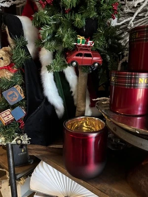 НОВЫЙ большой красный подсвечник ручной работы Pottery Barn Brie Mercury Glas Hurricane - Изображение 1 из 4