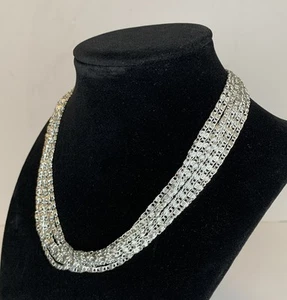Vintage Sarah Coventry 8 Strand Necklace Silver tone Choker 15” Scroll Link - Picture 1 of 6