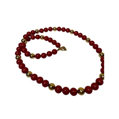 Napier Red Beaded Necklace Gold Accent Beads Costume Jewelry - Image 1 of 2